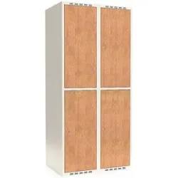 kaiserkraft Doppelstock-Spind Fydor, HPL, 2 Abteile, weiß/Eiche, B 800 mm, flache Dachform, Zylinderschloss