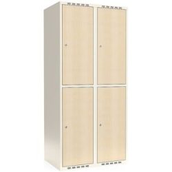 kaiserkraft Doppelstock-Spind Fydor, HPL, 2 Abteile, weiß/Birke, B 800 mm, flache Dachform, Zylinderschloss