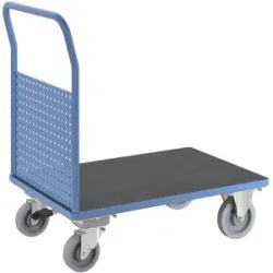 Plattformwagen, mit 1 hohen Lochblechwand, LxB 1050 x 700 mm, mit Zentralstopp, Vollelastik eurokraft pro