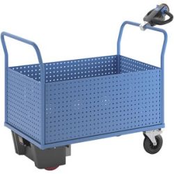 Plattformwagen mit Elektroantrieb, mit 4 hohen Lochblechwänden, LxB 1250 x 800 mm eurokraft pro