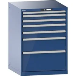 Schubladenschrank, mit Akkuladefunktion, BxTxH 717 x 725 x 1000 mm, 7 Schubladen, 2 x 230V, enzianblau, CH LISTA