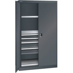 ESD-Schwerlastschrank, H 1950 mm, 2 Fachböden, 4 Schubladen, 1 Auszugboden, BxT 1100 x 641 mm, anthrazitgrau LISTA