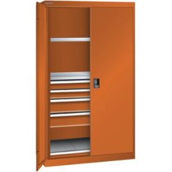 ESD-Schwerlastschrank, H 1950 mm, 2 Fachböden, 4 Schubladen, 1 Auszugboden, BxT 1100 x 641 mm, orange LISTA