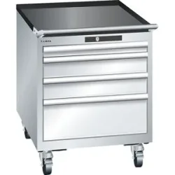 ESD-Schubladenschrank mobil, BxTxH 564 x 725 x 723 mm, 4 Schubladen, 1 x 50 / 2 x 100 / 1 x 200 mm, lichtgrau LISTA