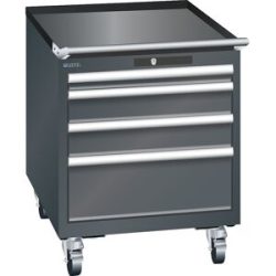 ESD-Schubladenschrank mobil, BxTxH 564 x 725 x 723 mm, 4 Schubladen, 1 x 50 / 2 x 100 / 1 x 200 mm, anthrazitgrau LISTA