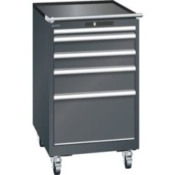 ESD-Schubladenschrank mobil, BxTxH 564 x 725 x 990 mm, 5 Schubladen, 1 x 50 / 2 x 100 / 1 x 150 / 1 x 300 mm, anthrazitgrau LISTA