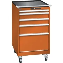 ESD-Schubladenschrank mobil, BxTxH 564 x 725 x 990 mm, 5 Schubladen, 1 x 50 / 2 x 100 / 1 x 150 / 1 x 300 mm, orange LISTA