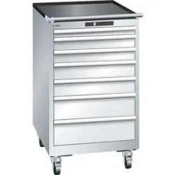 ESD-Schubladenschrank mobil, BxTxH 564 x 725 x 990 mm, 7 Schubladen, 1 x 50 / 2 x 75 / 2 x 100 / 2 x 150 mm, lichtgrau LISTA