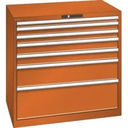 ESD-Schubladenschrank, BxTxH 1023 x 725 x 1000 mm, 7 Schubladen, Traglast 200 kg / 1 x 50 mm mit 75 kg, orange LISTA