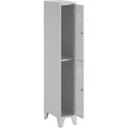 Doppelstock-Spind Berlin 2, 1 Abteil, lichtgrau, Breite 300 mm, flache Dachform Wolf