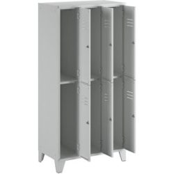 Doppelstock-Spind Berlin 2, 3 Abteile, lichtgrau, Breite 900 mm, flache Dachform Wolf