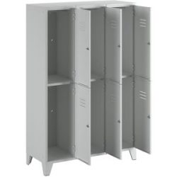 Doppelstock-Spind Berlin 2, 3 Abteile, lichtgrau, Breite 1200 mm, flache Dachform Wolf