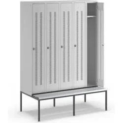Spind Berlin 1 Sitzbank, 5 Abteile, lichtgrau, B 1500 mm, untergebaut, Kunststoff Wolf