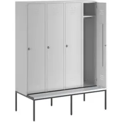 Spind Berlin 2 Sitzbank, 4 Abteile, lichtgrau, B 1600 mm, untergebaut, Kunststoff Wolf