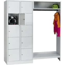 Schließfach-Garderobensystem Dresden, 2 Abteile links, 1 Garderobe, B 1670 mm, lichtgrau Wolf