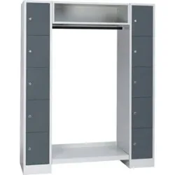 Schließfach-Garderobensystem Dresden, 2 Abteile, 1 Garderobe, B 1470 mm, lichtgrau / basaltgrau Wolf