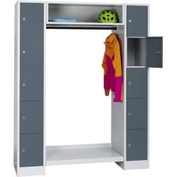 Schließfach-Garderobensystem Dresden, 2 Abteile, 1 Garderobe, B 1470 mm, lichtgrau / basaltgrau Wolf