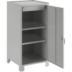 Werkzeugschrank mit Füßen, HxBxT 1000 x 500 x 500 mm, 1 Schublade, 2 Fachböden, lichtgrau RAL 7035 Wolf
