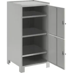 Werkzeugschrank mit Füßen, HxBxT 1000 x 500 x 500 mm, 2 verschließbare Fächer mit je 1 Fachboden, lichtgrau RAL 7035 Wolf