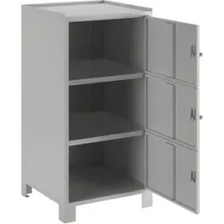 Werkzeugschrank mit Füßen, HxBxT 1000 x 500 x 500 mm, 3 verschließbare Fächer, lichtgrau RAL 7035 Wolf