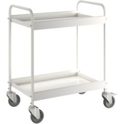 kaiserkraft Beistellwagen, Stahlrohr pulverbeschichtet, Tragfähigkeit 40 kg, 2 Etagen, reinweiß RAL 9010, 4 Lenkrollen, davon 2 mit Doppelstopp