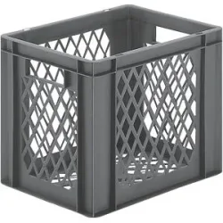 kaiserkraft Euro-Format-Stapelbehälter, Wände und Boden durchbrochen, LxBxH 400 x 300 x 320 mm, grau, VE 5 Stk