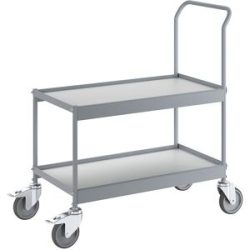 kaiserkraft Abräumwagen, Tragfähigkeit 150 kg auf 2 Etagen, LxB 790 x 425 mm, mit 2 Doppelstopp-Lenkrollen