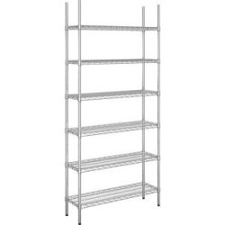 kaiserkraft Stahldraht-Gitterregal, verchromt, Fachlast 150 kg, BxT 910 x 360 mm, Grundregal, Höhe 2180 mm, 6 Fachböden
