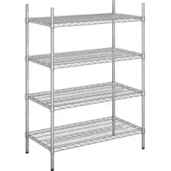 kaiserkraft Stahldraht-Gitterregal, verchromt, Fachlast 250 kg, BxT 910 x 610 mm, Grundregal, Höhe 1370 mm, 4 Fachböden