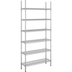 kaiserkraft Stahldraht-Gitterregal, verchromt, Fachlast 250 kg, BxT 910 x 360 mm, Grundregal, Höhe 2180 mm, 6 Fachböden