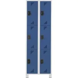 3er-Schließfachschrank Bremen, 2 Abteile, lichtgrau / brillantblau, Breite 600 mm, 6 Fächer eurokraft pro