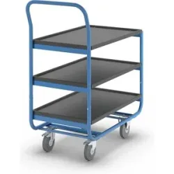 Tischwagen, Tragfähigkeit 150 kg, Ladeflächen mit Abrollrand, 3 Ladeflächen eurokraft pro