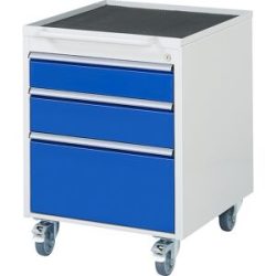 Rollcontainer, HxBxT 765 x 580 x 650 mm, 3 Schubladen, lichtgrau / enzianblau RAU