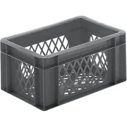 kaiserkraft Euro-Format-Stapelbehälter, Wände und Boden durchbrochen, LxBxH 300 x 200 x 145 mm, grau, VE 5 Stk
