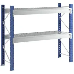 Schwerlast-Großfachregal mit Drahtgitterauflagen, Rahmenfarbe Blau, HxBxT 1996 x 2410 x 800 mm, Grundregal Manorga