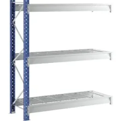Schwerlast-Großfachregal mit Drahtgitterauflagen, Rahmenfarbe Blau, HxBxT 2496 x 2330 x 800 mm, Anbauregal Manorga