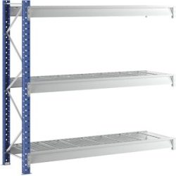 Schwerlast-Großfachregal mit Drahtgitterauflagen, Rahmenfarbe Blau, HxBxT 2496 x 2780 x 800 mm, Anbauregal Manorga