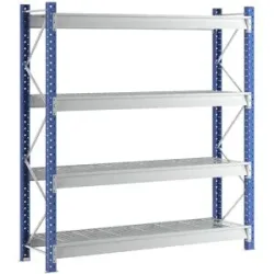 Schwerlast-Großfachregal mit Drahtgitterauflagen, Rahmenfarbe Blau, HxBxT 2996 x 2860 x 800 mm, Grundregal Manorga
