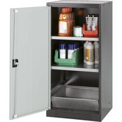 Labor-Chemikalienschrank, 1-türig, halbhoch, 2 Fachböden, ohne Sichtfenster, grau asecos