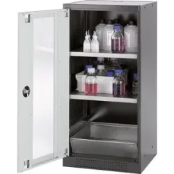 Labor-Chemikalienschrank, 1-türig, halbhoch, 2 Fachböden, mit Sichtfenster, grau asecos