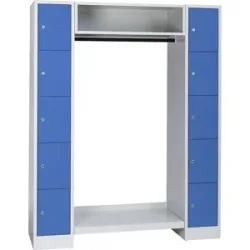 Schließfach-Garderobensystem Dresden, 2 Abteile, 1 Garderobe, B 1470 mm, lichtgrau / lichtblau Wolf