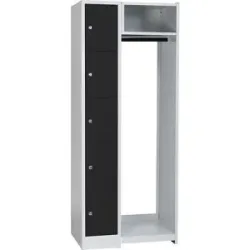 Schließfach-Garderobensystem Dresden, 5 Fächer, 1 Garderobe, B 750 mm, lichtgrau / tiefschwarz Wolf