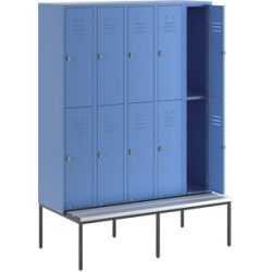 Doppelstock-Spind Berlin 2 Sitzbank, 5 Abteile, lichtblau, Breite 1500 mm, 10 Fächer Wolf