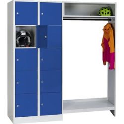 Schließfach-Garderobensystem Dresden, 2 Abteile links, 1 Garderobe, B 1670 mm, lichtgrau / enzianblau Wolf