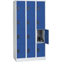 4er-Schließfachschrank Stuttgart, 3 Abteile, B 900 mm, lichtgrau / enzianblau Wolf