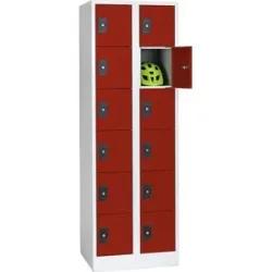 6er-Schließfachschrank Stuttgart, 2 Abteile, B 600 mm, lichtgrau / feuerrot Wolf