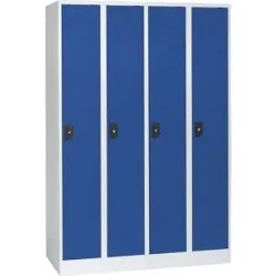 Spind Stuttgart, 4 Abteile, B 1200 mm, lichtgrau / enzianblau Wolf