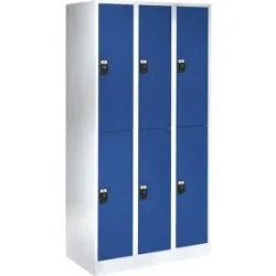 Doppelstock-Spind Stuttgart, 3 Abteile, B 900 mm, lichtgrau / enzianblau Wolf