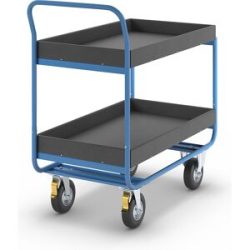 Tischwagen, Tragfähigkeit 150 kg, 2 Ladeflächen mit Aufkantung, Luftbereifung eurokraft pro