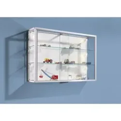 kaiserkraft Wandvitrine, Aluminiumrahmen, silber eloxiert, 2 Glasfachböden, Breite 1520 mm